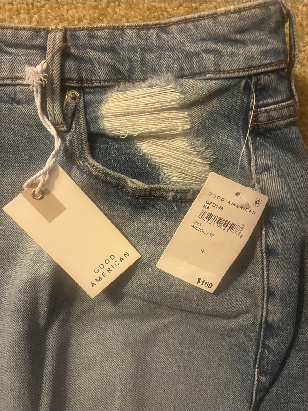 Good American Light Blue Denim Maxi Skirt with Center Front Slit - Picture 4 of 4